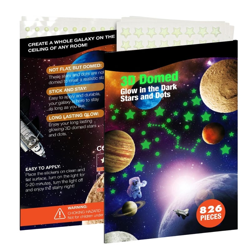 GLOCARNIVAL Realistic Tiny 3D Domed Glow in The Dark Stars, 826pcs Glow Dots and Stars, Adhesive Glow Stars for Kids Bedroom,Luminous Stars Stickers Create a Realistic Starry Sky,Room Decor,Wall Stickers - Image 1